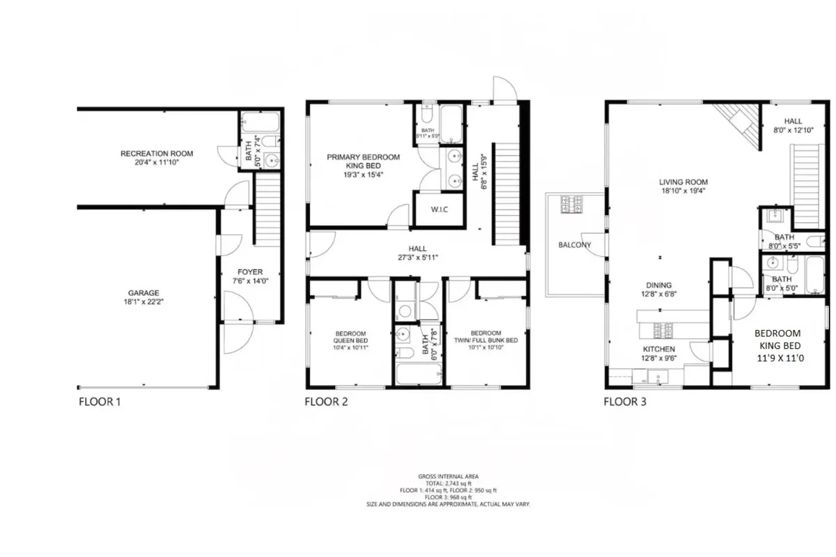 A versatile recreation room with multiple living areas, including primary bedroom, living room, and kitchen, showcasing areas for entertaining, relaxing, and playing games—key elements for team building and recreation.